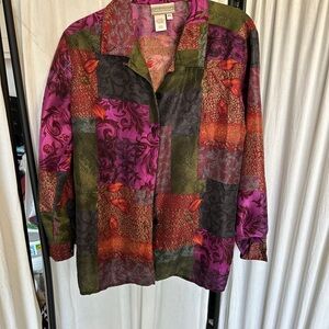 100% Silk Multicolor Patchwork Button Down Shirt by Coldwater Creek Paisley